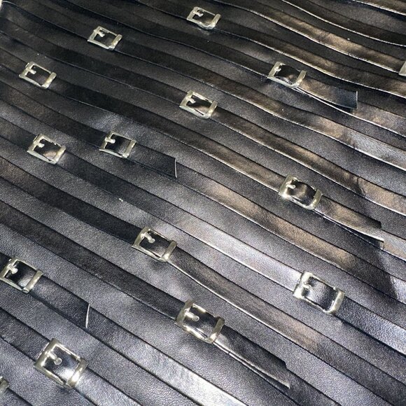 NWT Ceren Ocak Black Lamb Leather Buckle Detail Mini Skirt Women's X-Small XS - Picture 9 of 10